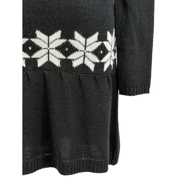 Black & White Fair Isle Cowl Neck Mini Sweater Dress | Nordic Cottagecore Cozy M - Picture 5 of 16